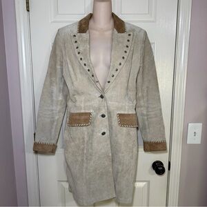Vintage Margaret Godfrey Tan Leather Duster Coat Women's Size 6 Western Cowgirl